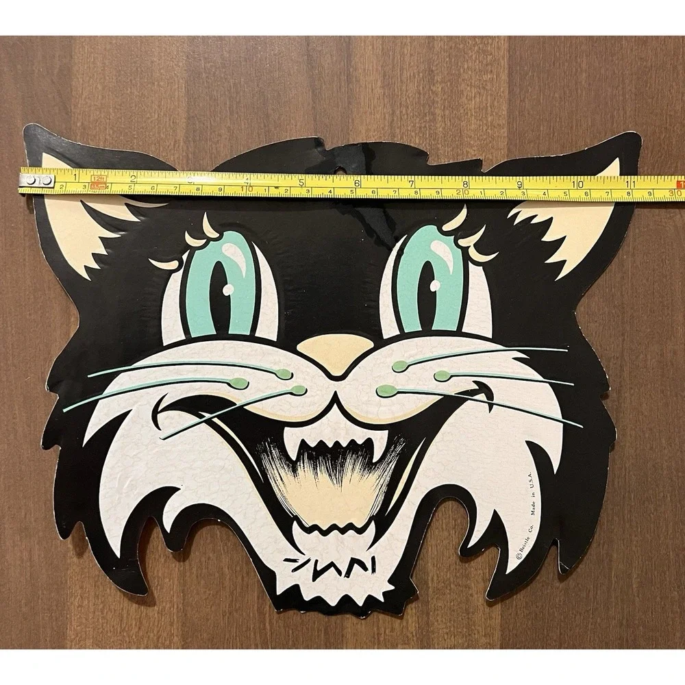 Vintage Halloween Beistle Large Embossed Black Cat Whiskers Die Cut 11
